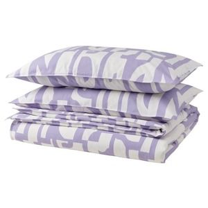 IKEA BERGHEMLOCK Duvet Cover And Pillowcase, White/Lilac, King (605.546.67) NEW‎